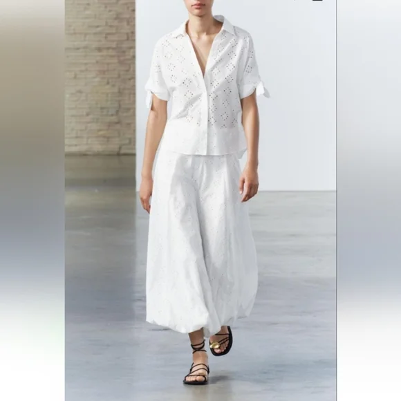 Zara ZW Collection Voluminous Skirt with Cutwork Embroidery Sz-L - Picture 2 of 11